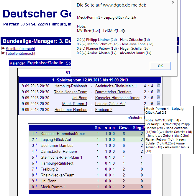 1te Bundesliga Tabelle